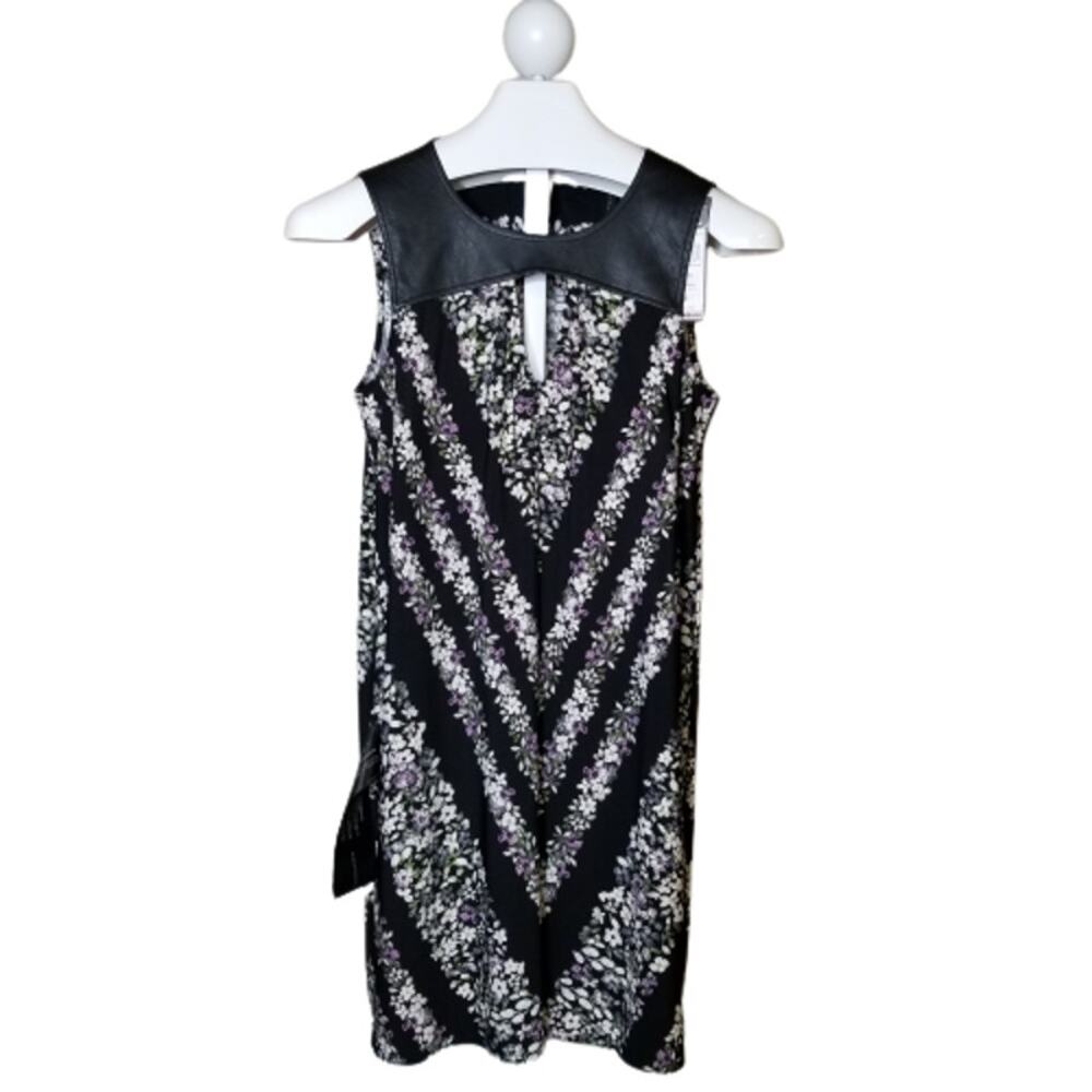 BCBGMaxAzria‎ Floral Shift Dress Faux Leather Trim